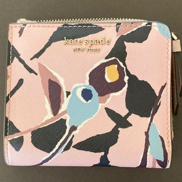 Kate Spade Pink Bifold Wallet Cameron Paper Rose Small L-zip Billfold - Picture 4 of 12